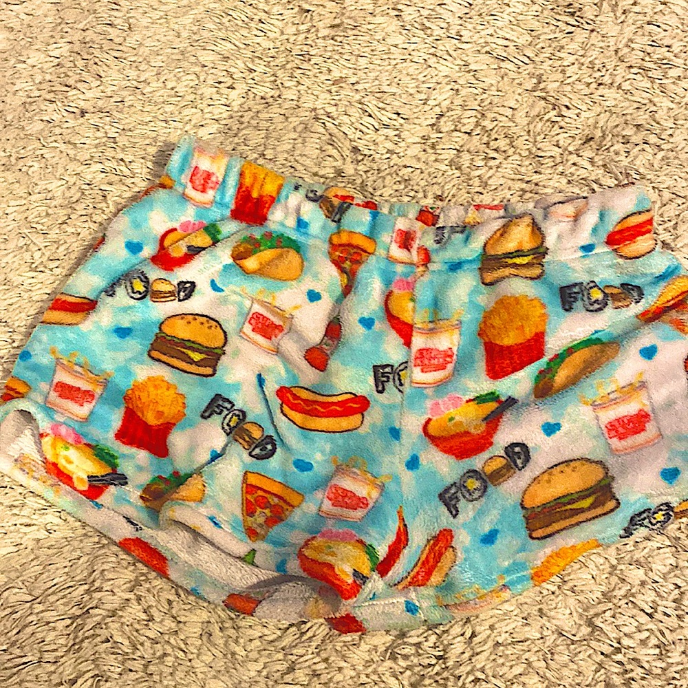 Blue food print pajama shorts